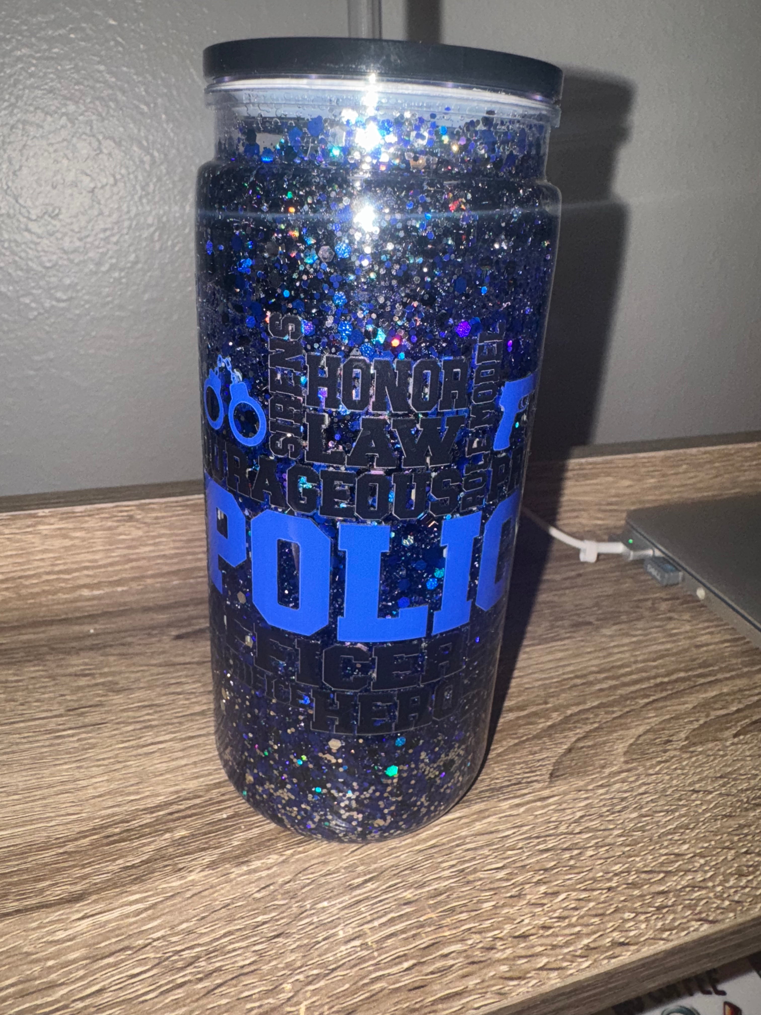 Police 20oz Acrylic Snow Globe Tumbler with Colored Lid