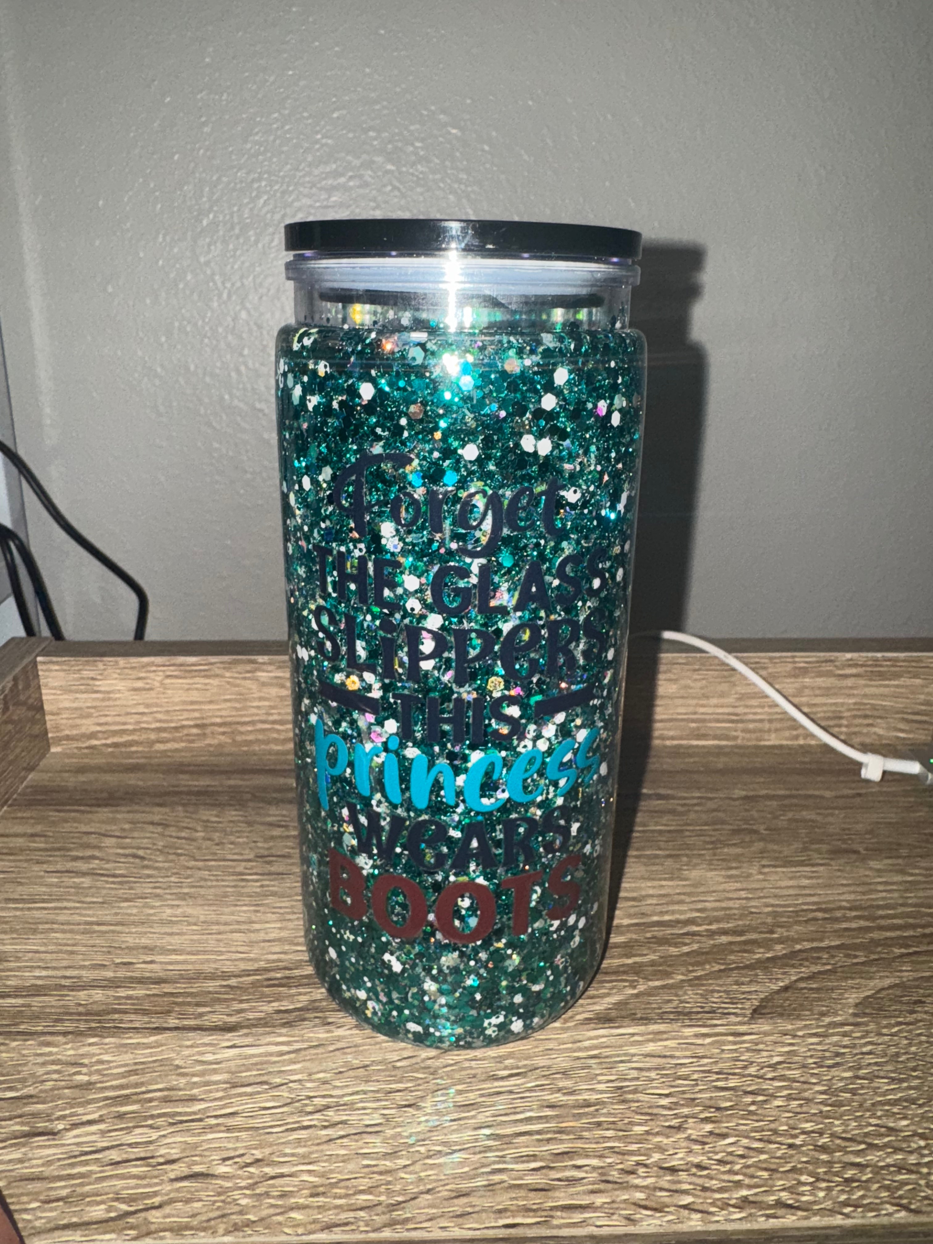 Forget the Glass Slippers 20oz Acrylic Snow Globe Tumbler with Colored Lid