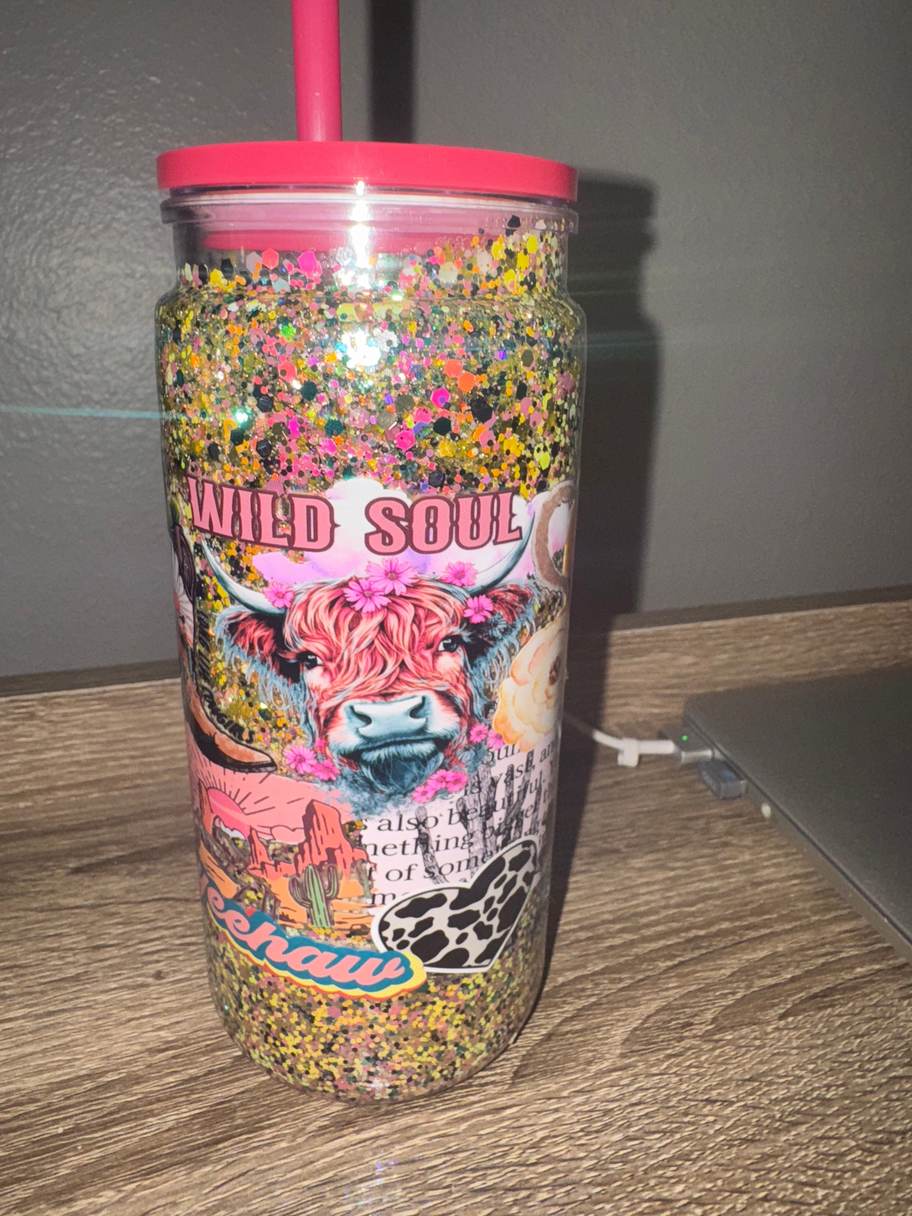 Wild Soul 20oz Acrylic Snow Globe Tumbler with Colored Lid